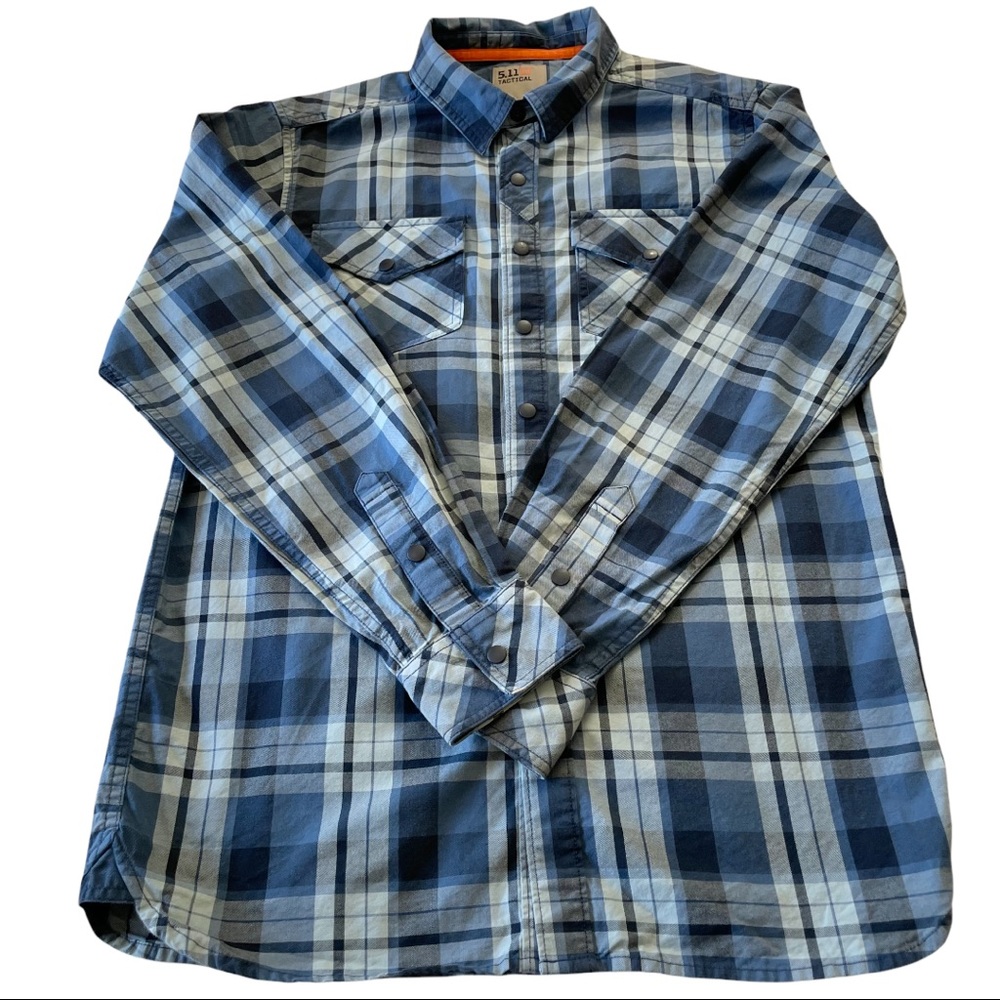 5.11 Tactical Plaid Snap Button Long Sleeve Shirt, Mens size Small. Blue - Picture 3 of 11